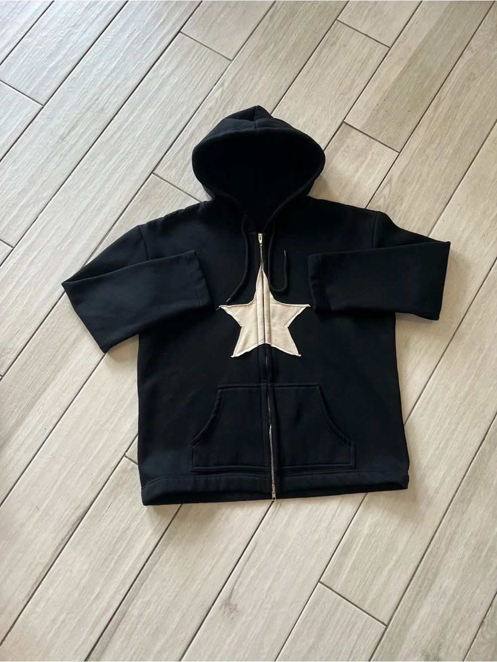 Star Zip Up Hoodie Y2K Style Black Size Medium